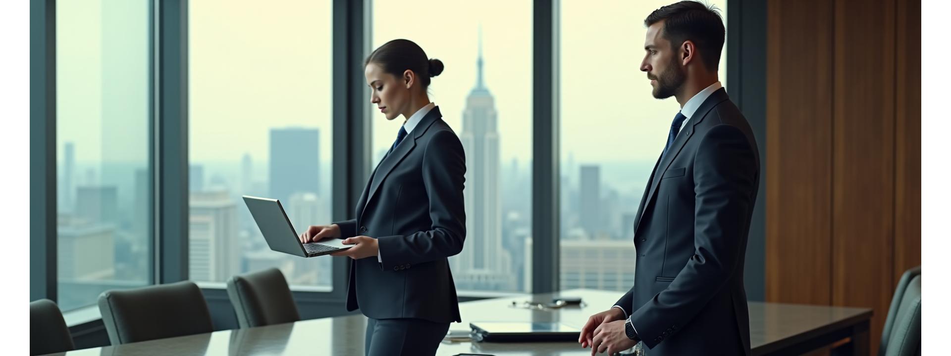 Executive receiving white-glove tech service in a luxurious, minimalist office from a professional concierge