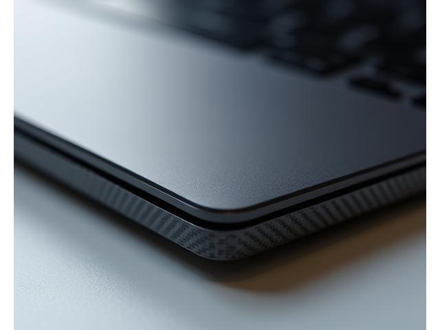Luxury laptop made of carbon fiber and machined aluminum, showcasing intricate details