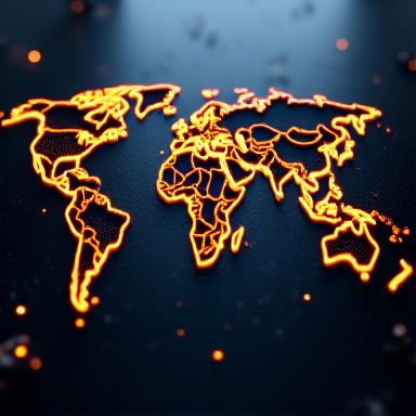 A sleek, elegant world map with glowing shipping routes connecting major cities, symbolizing international delivery for luxury goods.